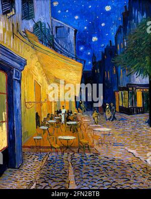 Terrasse d'un café de nuit, par Vincent van Gogh, 1888, Kroller-Muller Museum, le Parc national Hoge Veluwe, Otterlo, Pays-Bas, Europe Banque D'Images