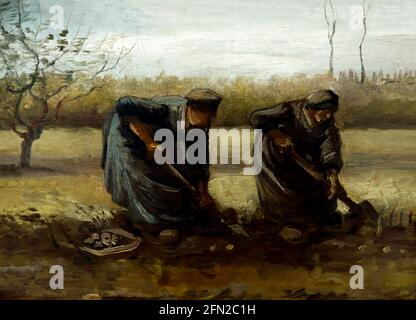 Les femmes paysannes qui creusont les pommes de terre, Vincent van Gogh, 1885 ans, Musée Kroller-Muller, Parc national Hoge Veluwe, Otterlo, pays-Bas, Europe Banque D'Images
