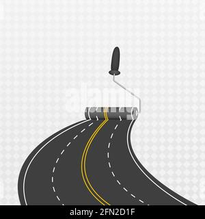 Pose d'une route sinueuse. Circulation sur une autoroute incurvée. Le chemin vers l'horizon en perspective. Illustration de Vecteur