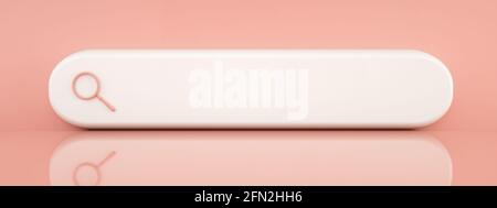 recherche ou loupe en blanc, barre de recherche sur fond rose, rendu 3d, image panoramique avec espace pour le texte Banque D'Images