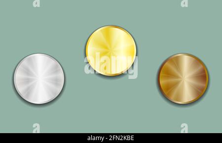 Vide Jeux vierges de modèles vectoriels pour les médailles, pièces, étiquettes de prix, boutons de couture, boutons, icônes ou médailles avec de l'argent or et bronze brillant méta Illustration de Vecteur