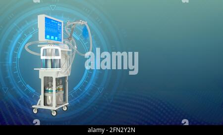 Ventilateur pulmonaire USI isolé en arrière-plan, illustration médicale 3d Banque D'Images