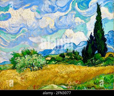 Œuvre d'art Vincent van Gogh intitulée Wheatfield avec Cypress. Banque D'Images