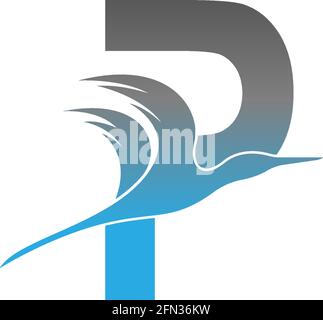 Logo lettre P avec motif icône représentant un oiseau pélican Illustration de Vecteur