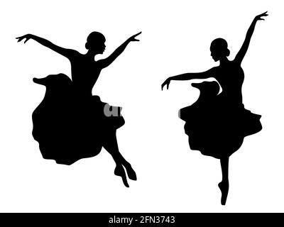 Abstrait attrayant slender Dames danseuse noir stencil silhouettes en robe, dessin à la main illustration vectorielle Illustration de Vecteur