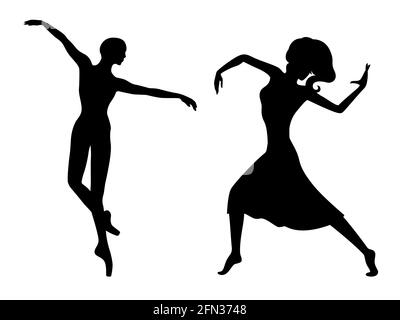 Silhouettes de stencil noir abstrait de danseuse de charme en mouvement, dessin à la main illustration vectorielle Illustration de Vecteur