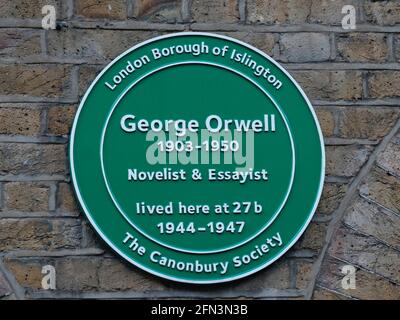 Plaque George Orwell marquant l'adresse de Canonbury Square où L'auteur a résidé pendant trois ans et a commencé le roman Nineteen Quatre-vingt-quatre Banque D'Images