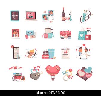 set saint valentin stikers collection amour fêtes célébration concept salutation cartes bannières affiches d'invitation Illustration de Vecteur