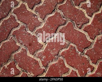 Pavage à motifs de briques rouges, plancher en briques de ciment Banque D'Images