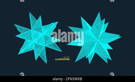 Cristal. Objet avec lignes et points connectés. Grille moléculaire. style futuriste de la 3d pour la chimie et la science. Illustration vectorielle. Illustration de Vecteur