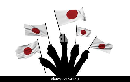 Le drapeau national du Japon est brandi. Rendu 3D Banque D'Images