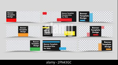 Modèles de bannière web à vecteur noir horizontal avec rectangle de couleur pour le texte et placement pour la photo. Design pour la publicité. Définir Illustration de Vecteur