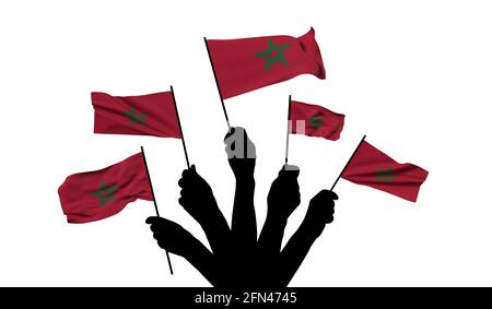 Le drapeau national du Maroc est brandi. Rendu 3D Banque D'Images