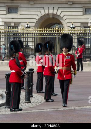 Un détachement de gardes irlandais à l'extérieur de Buckingham Palace Trooping The Color Banque D'Images