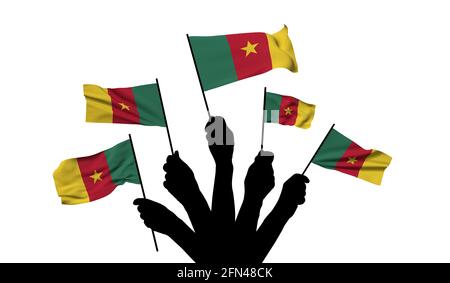 Drapeau national du Cameroun en train d'être brandi. Rendu 3D Banque D'Images