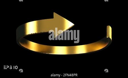 Spin de flèche dorée isolé sur fond noir. Symbole du bouton fléché vectoriel. Illustration vectorielle. Illustration de Vecteur