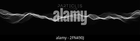 Points clairs arrière-plan sombre. Nuage technologique abstrait de particules de musique. Fond de la technologie d'onde sonore vectorielle. Égaliseur pour la musique, avec des ondes audio Illustration de Vecteur