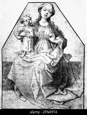 Religion, Christianisme, Madonna / Marie avec enfant, dessin de craie, DROITS-SUPPLÉMENTAIRES-AUTORISATION-INFO-NON-DISPONIBLE Banque D'Images