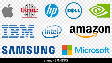 Vinnytsia, Ukraine - 13 mai 2021: Top 10 des entreprises d'électronique dans le monde. Apple, Amazon, Microsoft, Intel, IBM, TSMC, Samsung, Nvidia Corporation, HP Illustration de Vecteur