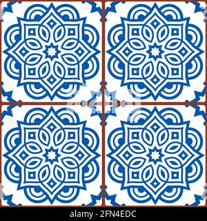 Carreaux de mandala marocain motif vectoriel sans couture bleu sur fond blanc, papier peint décoratif géométrique, décoration textile ou tissu Illustration de Vecteur