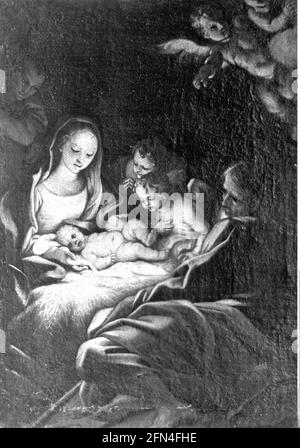 Religion, Christianisme, Jésus Christ, la nativité, le bébé Jésus observé par les anges, peinture, DROITS-SUPPLÉMENTAIRES-AUTORISATION-INFO-NON-DISPONIBLE Banque D'Images
