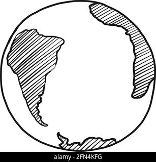 Amérique du Sud, Afrique, Antarctique continents et océan Atlantique sur le globe linéaire dessin main dessin vecteur d'illustration de l'ooyle Illustration de Vecteur