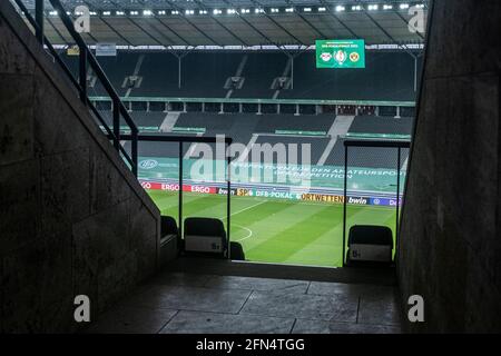 Berlin, Allemagne. 13 mai 2021. Berlin, Olympiastadion 13.05.21: Stade vide lors du match final de la coupe entre RB Leipzig et Borussia Dortmund. Foto: Pressefoto crédit: Mika Volkmann/Alay Live News Banque D'Images