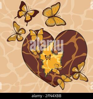 Illustration avec un coeur brisé et des papillons. Illustration de Vecteur