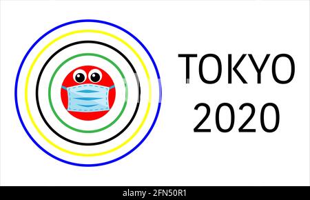 Tokyo 2020. Cercles colorés. Masque médical. Jeu d'été au Japon. Illustration vectorielle Illustration de Vecteur