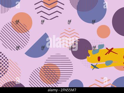 Composition de cocktails d'été sur fond violet à motifs Banque D'Images