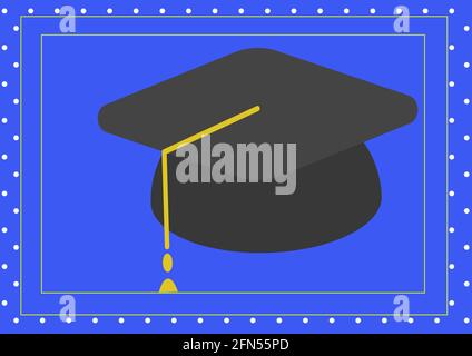 Composition du chapeau de graduation dans le cadre sur fond bleu Banque D'Images