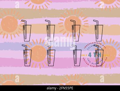 Composition du texte du 4 juillet cocktails d'été au soleil arrière-plan violet à motifs Banque D'Images