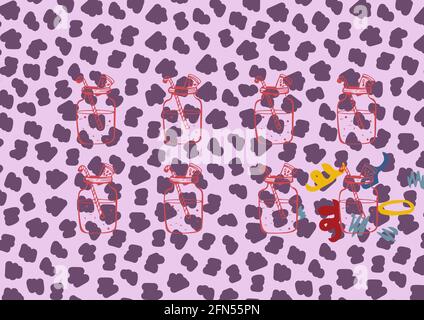 Composition de cocktails d'été sur fond violet à motifs Banque D'Images