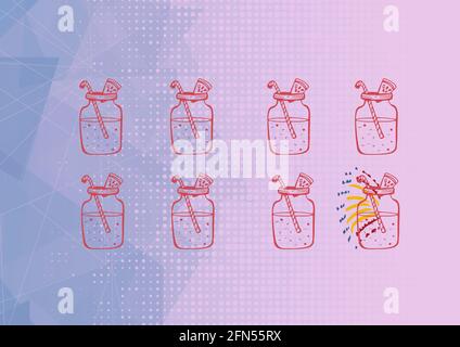 Composition de cocktails d'été sur fond violet à motifs Banque D'Images