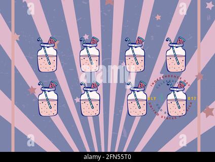 Composition de cocktails d'été sur fond violet à motifs rayés Banque D'Images