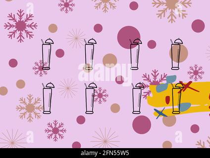 Composition de cocktails d'été sur des taches et flocons de neige à motifs violets arrière-plan Banque D'Images