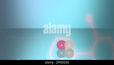 Composition des statistiques de graphique circulaire et réseau d'hexagons arrière-plan bleu Banque D'Images