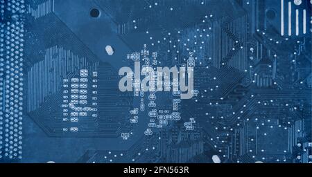Composition d'icônes numériques sur fond bleu métallique Banque D'Images