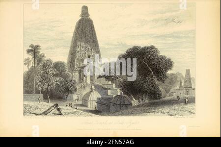 Grand Temple à Bode Gyah [Bodh Gaya est un village dans l'état indien du Bihar. Considéré comme l'un des plus importants lieux de pèlerinage bouddhiste, il est dominé par l'ancien complexe de brique du Temple Mahabodhi, construit pour marquer le site où le Bouddha a atteint l'illumination sous un arbre sacré de Bodhi] du livre ' l'Oriental annuel, Ou, Scenes in India ' par le Rév. Hobart Caunter publié par Edward Bull, Londres 1835 gravures de dessins de William Daniell Banque D'Images