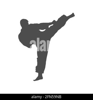 Silhouette des athlètes. Coup de pied à la tête en karaté. Illustration vectorielle, style plat. Illustration de Vecteur