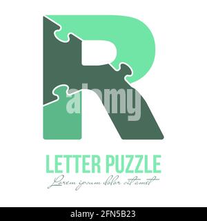 La lettre R est composée de puzzles. Illustration vectorielle pour logo, logo de marque, autocollant ou scrapbooking, pour l'éducation. Style simple. Illustration de Vecteur