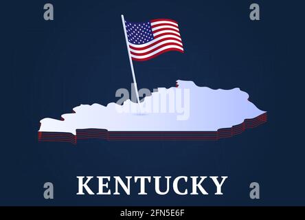 Carte isométrique de l'État du kentucky et drapeau national des États-Unis 3D isométrique Illustration du vecteur de la forme de l'état US Illustration de Vecteur