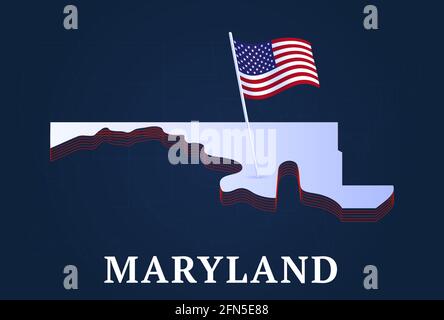 Carte isométrique de l'État du maryland et drapeau national des États-Unis 3D isométrique Illustration du vecteur de la forme de l'état US Illustration de Vecteur