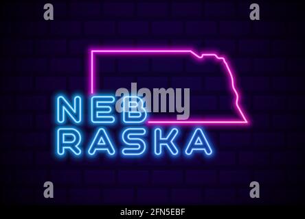 nebraska États des États-Unis lampe néon lumineux signe réaliste illustration vectorielle Applique murale en brique bleue Illustration de Vecteur