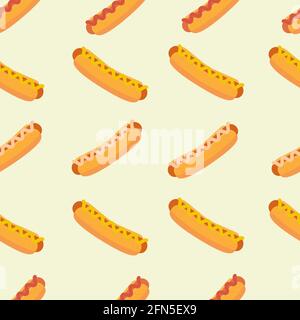Motif vectoriel de la Journée nationale des hot dogs sans couture avec différents hot dogs. Illustration de Vecteur