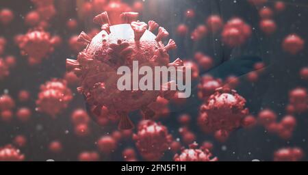 Composition de 19 cellules rouges covid 3d flottantes Banque D'Images