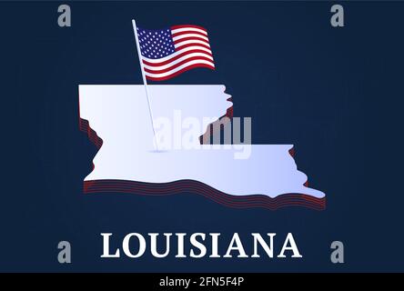 Carte isométrique de l'État de louisiane et drapeau national des États-Unis 3D isométrique Illustration du vecteur de la forme de l'état US Illustration de Vecteur