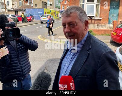 Sammy Wilson, député d'East Antrim arrivant au quartier général du Parti unioniste démocratique (DUP) à Belfast pour voter aux élections à la direction du parti. Date de la photo: Vendredi 14 mai 2021. Banque D'Images