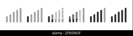 Indicateur de puissance du signal défini, icône d'état de la barre du téléphone mobile. Aucun symbole de signal, signe de niveau de connexion réseau isolé sur blanc. Illustration de Vecteur