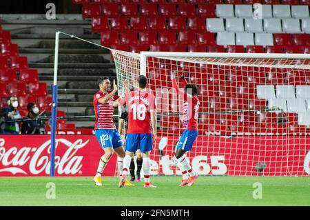 Grenade, Italie. 13 mai 2021. Jorge Molina de Grenade célèbre son but lors du championnat d'Espagne la Liga football match entre Grenade CF et Real Madrid CF le 13 mai 2021 au stade Nuevos Los Carmenes à Grenade, Espagne - Phsoto Joaquin Corchero/Espagne DPPI/DPPI/LiveMedia crédit: Independent photo Agency/Alay Live News Banque D'Images